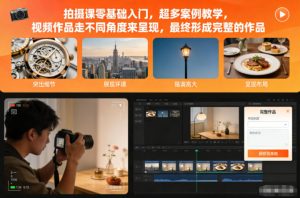 拍摄课零基础入门,超多案例教学,视频作品走不同角度来呈现,最终形成完整的作品-则成副业项目资源站