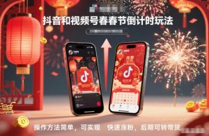 抖音和视频号，春节倒计时玩法，操作方法简单，可实现快速涨粉，后期可转带货-则成副业项目资源站