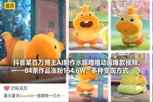 抖音某百万博主AI制作水豚噜噜动画爆款视频，84条作品涨粉164.6W，多种变现方式-则成副业项目资源站