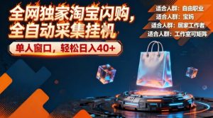 全网独家淘宝闪购，全自动采集，操作简单无脑，单人窗口轻松日入40+【揭秘】-则成副业项目资源站