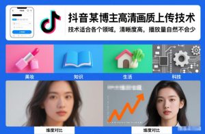 抖音某博主视频高清画质上传技术，技术适合各个领域，清晰度高，播放量自然不会少-则成副业项目资源站