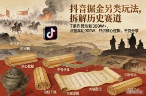 抖音掘金另类玩法，拆解历史赛道，7条作品涨粉300W+，点赞量高达900W，只讲核心逻辑，干货分享-则成副业项目资源站