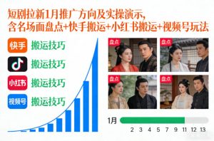 短剧拉新1月推广方向及实操演示，含名场面盘点+快手搬运+小红书搬运+视频号玩法-则成副业项目资源站