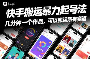 快手搬运暴力起号法，几分钟一个作品，手机就能做，可以搬运所有赛道-则成副业项目资源站
