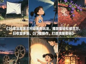 26年治愈系农村动画新玩法，播放量轻松破百万，日收益多张，0门槛操作，打造流量密码-则成副业项目资源站