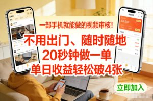 一部手机就能做的视频审核！不用出门，随时随地，20秒钟做一单，单日收益轻松破4张【揭秘】-则成副业项目资源站