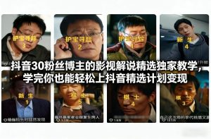 抖音30万粉丝博主的影视解说精选独家教学，学完你也能轻松上抖音精选计划变现-则成副业项目资源站