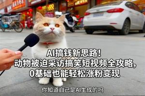 AI搞钱新思路！动物被迫采访搞笑短视频全攻略，0基础也能轻松涨粉变现-则成副业项目资源站