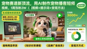 宠物赛道新顶流，用AI制作宠物播客短视频，1周涨粉2W（视频+提示词+变现方法）-则成副业项目资源站