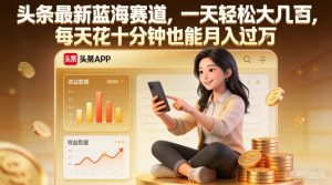 头条最新蓝海赛道，一天轻松大几张，每天花十分钟也能月入过1W【揭秘】-则成副业项目资源站
