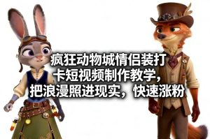 疯狂动物城情侣装打卡短视频制作教学，把浪漫照进现实，快速涨粉-则成副业项目资源站
