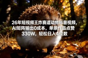 26年短视频王炸赛道动物科普视频，AI矩阵输出0成本，单条作品点赞330W，轻松日入4位数-则成副业项目资源站