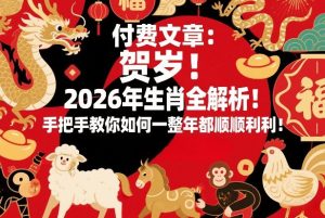 付费文章：贺岁！2026年生肖全解析！手把手教你如何一整年都顺顺利利！-则成副业项目资源站
