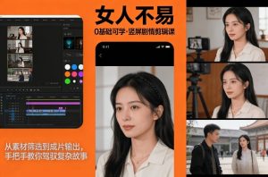 0基础可学！《女人不易》竖屏剧情剪辑课，从素材筛选到成片输出，手把手教你驾驭复杂故事-则成副业项目资源站