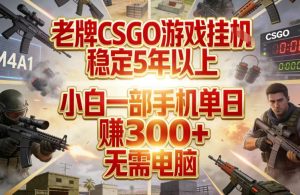 老牌CSGO游戏挂G，稳定5年以上，小白一部手机单日賺3张+，无需电脑【揭秘】-则成副业项目资源站