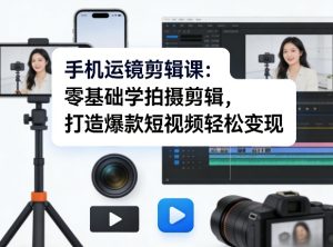 手机运镜剪辑课:零基础学拍摄剪辑,打造爆款短视频轻松变现-则成副业项目资源站