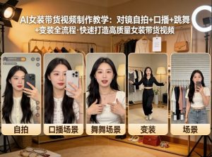 AI女装带货视频制作教学，对镜自拍、口播、跳舞、变装全流程，快速打造高质量女装带货视频-则成副业项目资源站