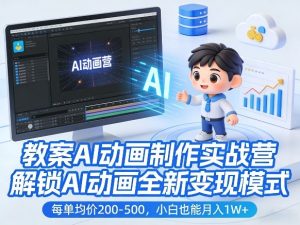 教案AI动画制作实战营，解锁AI动画全新变现模式，每单均价200-500，小白也能月入1W+-则成副业项目资源站