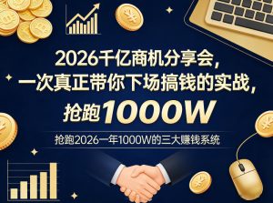 2026千亿商机分享会，一次真正带你下场搞钱的实战，抢跑2026一年1000W的三大賺钱系统-则成副业项目资源站