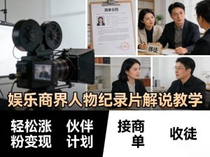 娱乐商界人物纪录片解说教学，轻松涨粉变现，伙伴计划，接商单，收徒等-则成副业项目资源站