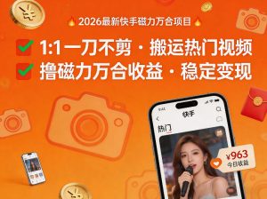 2026年最新快手磁力万合项目，1比1一刀不剪搬运热门视频，撸磁力万合收益-则成副业项目资源站