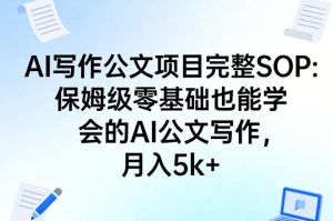 AI写作公文项目完整SOP,保姆级零基础也能学会的AI公文写作,月入5k+-则成副业项目资源站