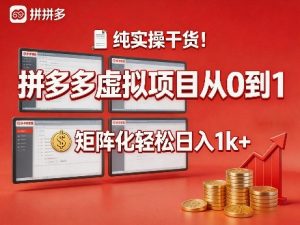 纯实操干货!拼多多虚拟项目从0到1,矩阵化轻松日入1k+【揭秘】-则成副业项目资源站