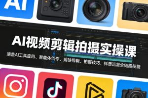 AI视频剪辑拍摄实操课，涵盖AI工具应用、智能体创作、剪映剪辑、拍摄技巧、抖音运营等全链路技能-则成副业项目资源站