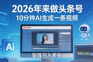 2026年来做头条号，10分钟AI生成一条视频，矩阵日入多张-则成副业项目资源站