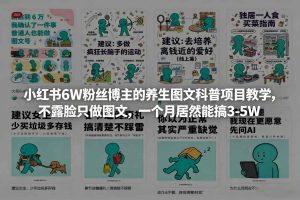 小红书6W粉丝博主的养生图文科普项目教学，不露脸只做图文，一个月居然能搞3-5W-则成副业项目资源站