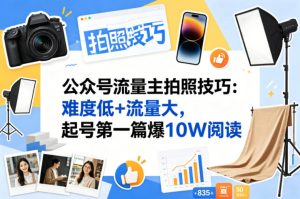 公众号流量主之拍照技巧赛道，难度低+流量大，起号第一篇就爆了10w阅读-则成副业项目资源站