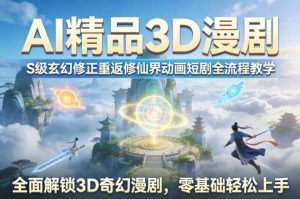 AI精品3D漫剧S级玄幻修正重返修仙界动画短剧全流程教学,全面解锁3D奇幻漫剧,零基础轻松上手-则成副业项目资源站
