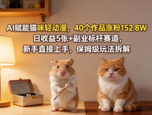 AI赋能猫咪轻动漫，40个作品涨粉152.8W，日收益5张+副业标杆赛道，新手直接上手，保姆级玩法拆解-则成副业项目资源站