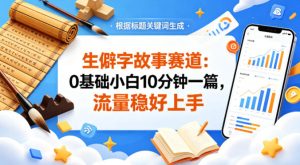 公众号流量主——生僻字故事赛道，流量稳，好上手，0基础小白也能10分钟一篇-则成副业项目资源站