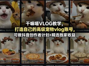 干嘛喵VLOG教学,打造自己的高级宠物vlog账号,可做抖音创作者计划+精选独家收益-则成副业项目资源站