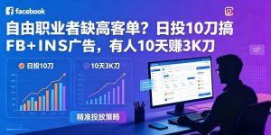 自由职业者缺高客单?日投10刀搞FB+INS广告,有人10天赚3K刀!【原创双语字幕】-则成副业项目资源站