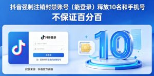 抖音强制注销F禁账号（能登录）释放10名和手机号，不保证百分百-则成副业项目资源站