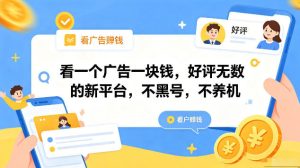 看一个广告一块钱,好评无数的新平台,不黑号,不养机,一部手机一天撸几十,可矩阵【揭秘】-则成副业项目资源站