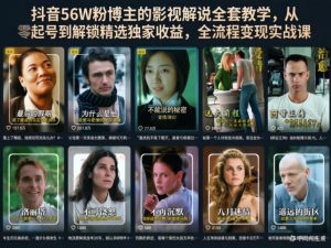 抖音56W粉博主的影视解说全套教学,从零起号到解锁精选独家收益,全流程变现实战课-则成副业项目资源站
