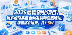2026最稳副业项目,拼多多虚拟类目自动发货和客服玩法,睡觉都在进账,月1-5W【揭秘】-则成副业项目资源站