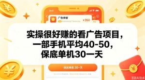实操很好做的看广告项目,一部手机平均40-50,保底30单机一天【揭秘】-则成副业项目资源站
