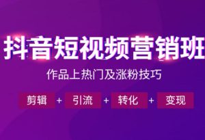 抖音短视频运营班,一门课学会作品上热门及涨粉技巧,引流转化剪辑变现(2026年5月)-则成副业项目资源站