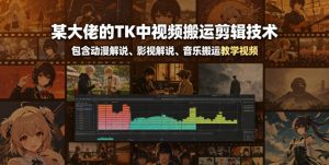 某大佬的TK中视频搬运剪辑技术，包含动漫解说、影视解说、音乐搬运教学视频-则成副业项目资源站