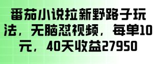 番茄小说拉新野路子玩法,无脑怼视频,玩法简单、见效快,每单10米,40天收益27950-则成副业项目资源站