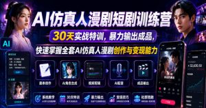 AI仿真人漫剧短剧训练营,30天实战特训,暴力输出成品,快速掌握全套AI仿真人漫剧创作与变现能力-则成副业项目资源站