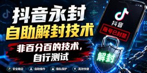 抖音永封自助解封技术，非百分百的技术，自行测试-则成副业项目资源站