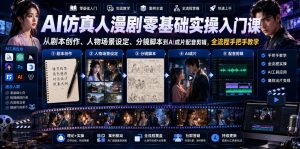 AI仿真人漫剧零基础实操入门课,从剧本创作、人物场景设定、分镜脚本到AI成片配音剪辑,全流程手把手教学-则成副业项目资源站