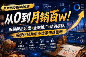 某大佬的电商创业圈从0到月销百W！拆解新品起盘+全站推广+动销模型，系统化帮助中小卖家快速盈利-则成副业项目资源站