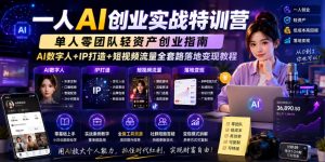 一人AI创业实战特训营,单人零团队轻资产创业指南,AI数字人+IP打造+短视频流量全套路落地变现教程-则成副业项目资源站