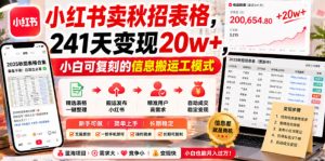 小红书卖秋招表格,241天变现20w+,小白可复刻的信息搬运工模式-则成副业项目资源站